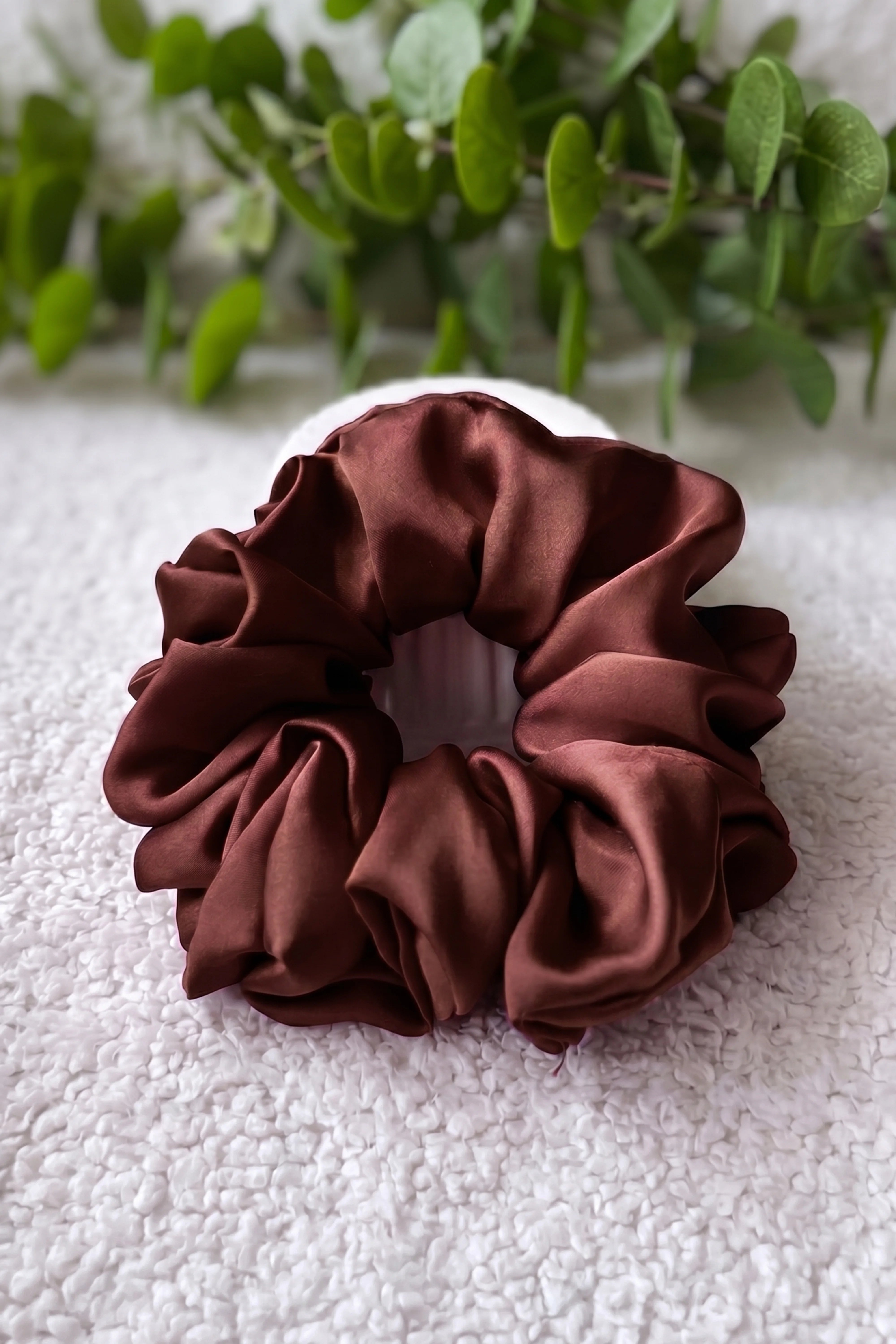 Chocolate Brown Silk Scrunchies