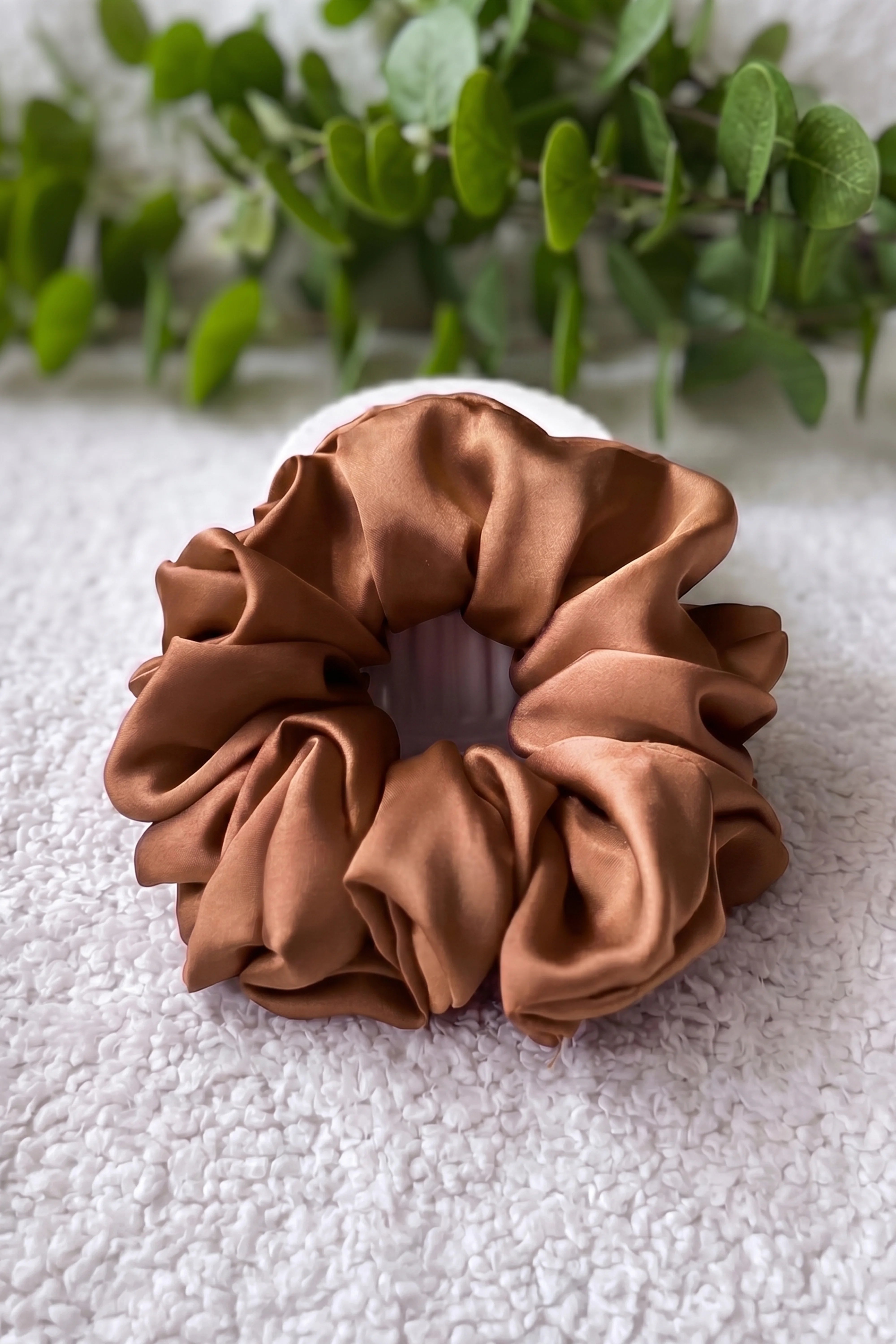 Camel Brown Silk Scrunchies